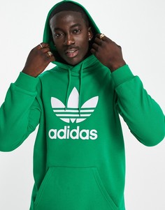 Зеленое худи с крупным логотипом-трилистником adidas Originals adicolor-Зеленый цвет