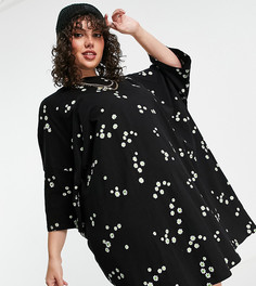 Черное платье-футболка в стиле oversized со сплошной цветочной вышивкой зеленого цвета ASOS DESIGN Curve-Черный цвет