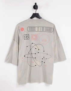 Выбеленная oversized-футболка с принтом на спине ASOS DESIGN-Светло-бежевый цвет