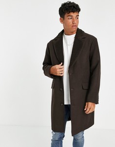 Коричневое пальто с воротником «борг» ASOS DESIGN-Коричневый цвет