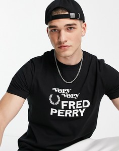 Черная футболка с большим текстовым логотипом Fred Perry-Черный цвет