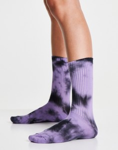 Фиолетово-черные длинные носки в рубчик с принтом тай-дай ASOS DESIGN Halloween-Фиолетовый цвет