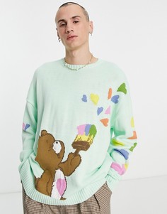 Мятно-зеленый джемпер с Заботливым мишкой ASOS DESIGN-Зеленый цвет