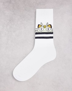 Белые спортивные носки с рисунком покемона Мяута ASOS DESIGN-Белый