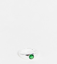 Узкое кольцо-печатка из полированного стерлингового серебра с зеленым камнем ASOS DESIGN-Серебряный
