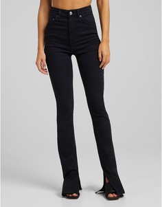 Черные джинсы скинни с завышенной талией и разрезами Bershka-Черный цвет