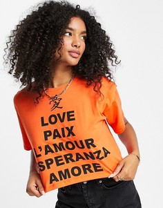 Оранжевая укороченная футболка с текстовым принтом River Island-Оранжевый цвет