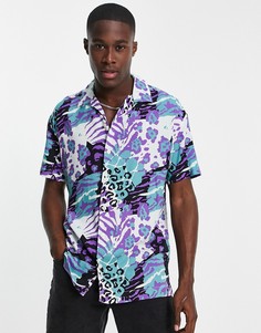Рубашка из вискозы с отложным воротником и звериным принтом Jack & Jones Originals-Разноцветный