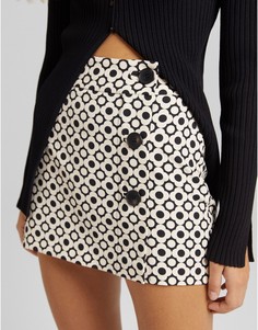 Черно-белая юбка мини с геометрическим принтом в стиле ретро Bershka-Разноцветный