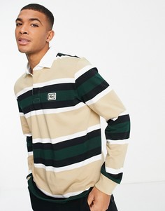 Поло из плотного хлопкового трикотажа в стиле "регби" в полоску Lacoste-Коричневый цвет