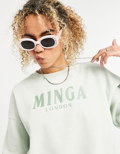 Свободный укороченный свитшот в стиле oversized с вышитым логотипом Minga London-Зеленый цвет