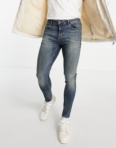 Темно-синие выбеленные джинсы с напылением Topman-Голубой