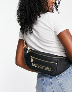 Черная сумка-кошелек на пояс с двумя молниями и логотипом Love Moschino-Черный цвет