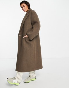 Коричневое пальто в мужском стиле с начесом ASOS DESIGN-Коричневый цвет