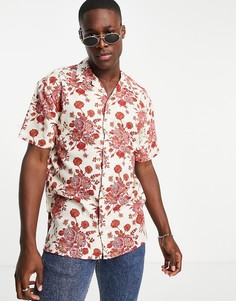 Белая рубашка с отложным воротником и принтом кандзи Jack & Jones Originals-Белый