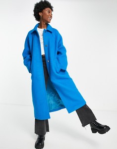 Синее пальто бойфренда с начесом ASOS DESIGN-Голубой
