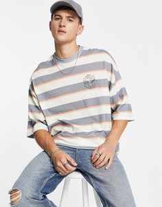 Oversized-футболка в голубую полоску с принтом на груди ASOS DESIGN-Голубой