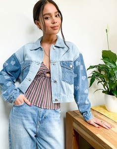 Джинсовая oversized-куртка с принтом сердечек от комплекта Minga London-Голубой
