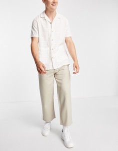 Укороченные саржевые брюки цвета экрю с широкими штанинами Topman-Белый