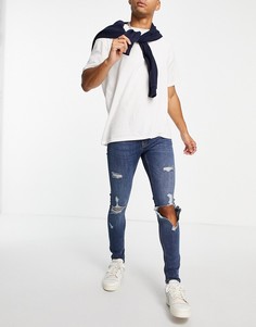 Выбеленные джинсы с напылением и рваной отделкой Topman-Голубой
