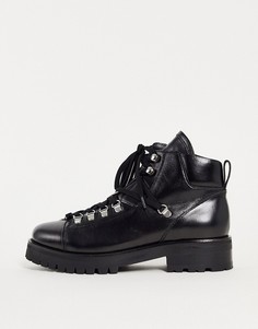 Черные кожаные высокие ботинки со шнуровкой и металлической фурнитурой All Saints Lia-Черный цвет