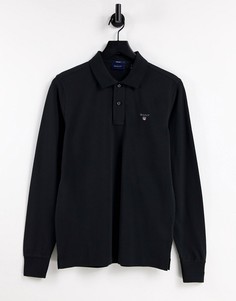 Черное поло из пике с длинными рукавами и логотипом GANT Original-Черный цвет