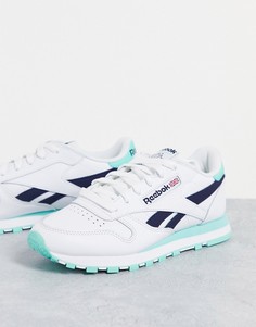 Кожаные кроссовки белого/мятного цвета Reebok Classic-Белый