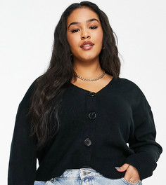 Черный пушистый кардиган прямого кроя на пуговицах ASOS DESIGN Curve-Черный цвет