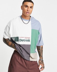 Бежевая с коричневым oversized-футболка в стиле колор блок с принтом города ASOS DESIGN-Разноцветный