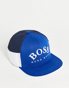 Синяя бейсболка в стиле колор блок с большим логотипом BOSS-Голубой
