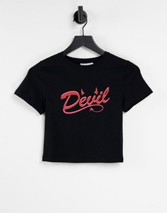 Черная облегающая футболка с принтом "Devil" ASOS DESIGN Halloween-Черный цвет