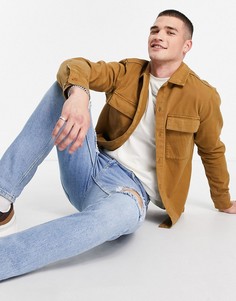 Светло-коричневая рубашка навыпуск с карманами Jack & Jones Originals-Коричневый цвет