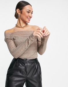 Серо-коричневый кружевной топ с квадратным вырезом Vila-Серый