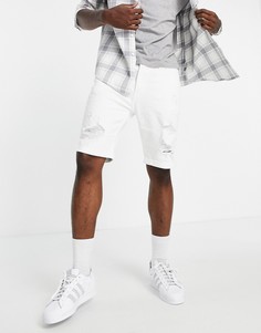 Белые зауженные джинсовые шорты с эффектом потертости Hollister-Белый