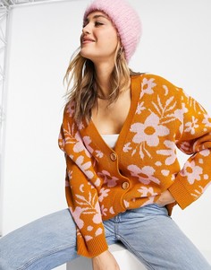 Удлиненный кардиган с цветочным узором ASOS DESIGN-Розовый цвет