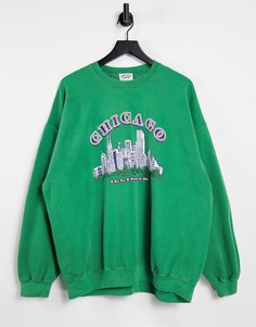 Oversize-свитшот с принтом "Chicago" Vintage Supply-Зеленый цвет