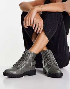 Серые походные ботинки на шнуровке с эффектом крокодиловой кожи ASOS DESIGN Aura-Серый