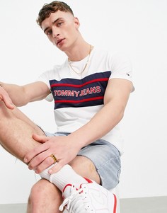 Белая полосатая футболка в стиле колор блок с логотипом на груди Tommy Jeans-Белый