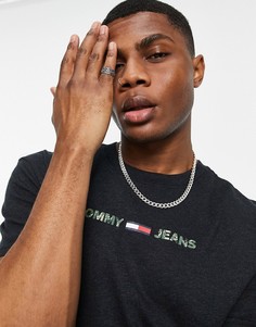 Черная футболка с логотипом с линейным камуфляжным принтом Tommy Jeans-Черный цвет
