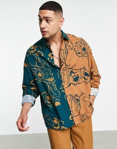 Oversized-рубашка прямого кроя с принтом лошадей ASOS DESIGN-Зеленый цвет