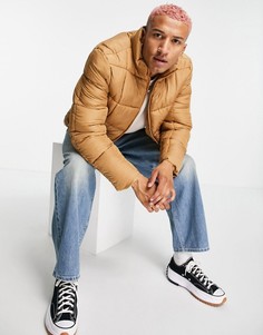 Пуховик цвета хаки из переработанного материала со съемным капюшоном ASOS DESIGN Recycled-Коричневый цвет