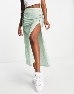 Зеленая трикотажная юбка миди многооттеночного окрашивания с пуговицами ASOS DESIGN-Зеленый цвет
