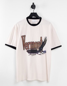 Oversized-футболка цвета экрю с принтом "Vermont" и окантовкой Topman-Белый