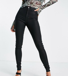 Черные зауженные джинсы с покрытием и завышенной талией ASOS DESIGN Tall Ridley-Черный цвет