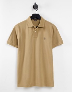 Светло-коричневая футболка-поло узкого кроя с фирменным логотипом Polo Ralph Lauren-Светло-бежевый цвет