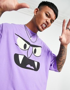 Ярко-фиолетовая oversized-футболка на Хэллоуин с принтом монстров ASOS DESIGN-Фиолетовый цвет