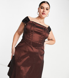 Эксклюзивное платье мини с корсетом из тафты шоколадно-коричневого цвета Collective The Label Curve-Коричневый цвет