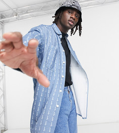 Джинсовая oversized-рубашка в стиле 90-х в полоску с логотипом ASOS Daysocial-Темно-синий