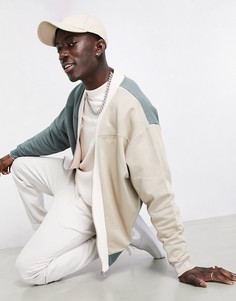 Трикотажная куртка-бомбер в стиле oversized на молнии в однотонном стиле колор блок ASOS Dark Future-Серый