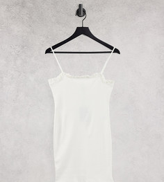 Белое облегающее платье на бретельках с оборками на вороте из органического хлопка Pieces Petite-Белый